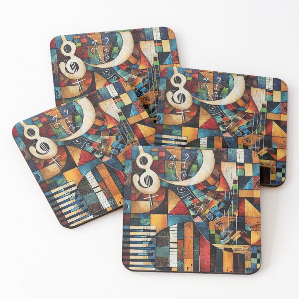 Item preview, Colorful abstract patchwork music themed print designed and sold by dcrc.