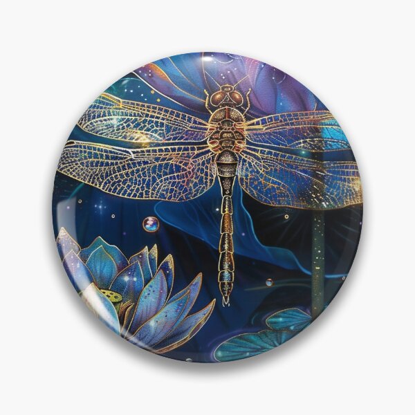 Artikelvorschau, zauberhaft glitzernde Libelle über einem blauen Lotus-Lilien-Teich-Druck entworfen und verkauft von dcrc.