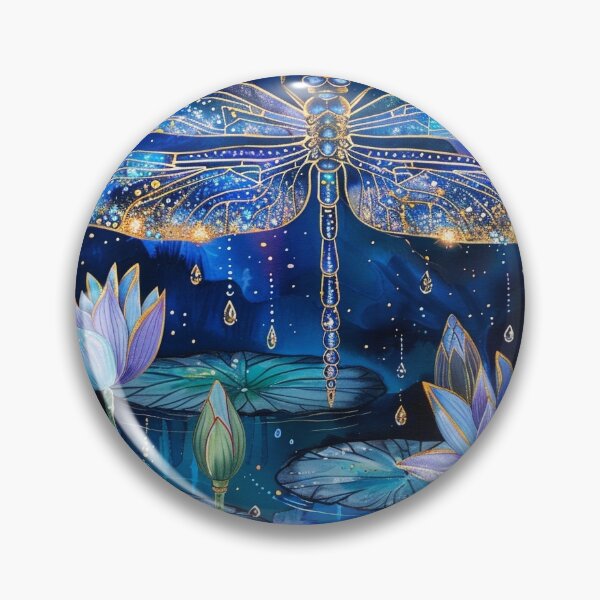 Artikelvorschau, zauberhaft glitzernde Libelle über einem blauen Lotus-Lilien-Teich-Druck entworfen und verkauft von dcrc.