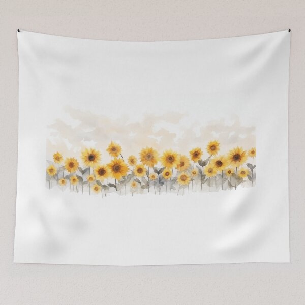Item preview, Watercolour row of Sunflowers illustration designed and sold by Roxane Bay.