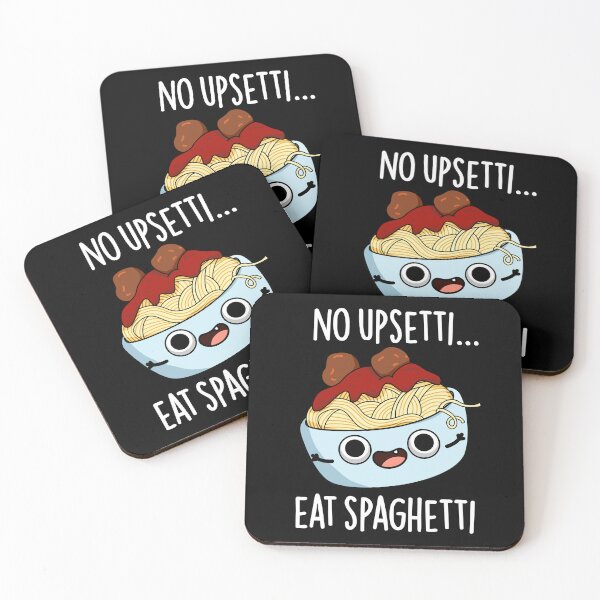 Item preview, No Upsetti Eat Spaghetti Funny Food Pun (Dark BG) designed and sold by punnybone.