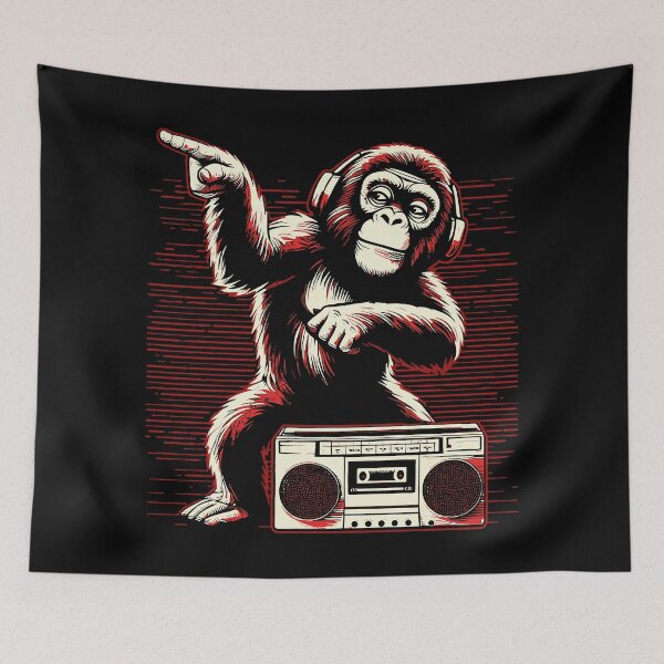 Item preview, Cute Monkey DJ - Listening To Music - Headphones Boombox designed and sold by Urban-Alien.