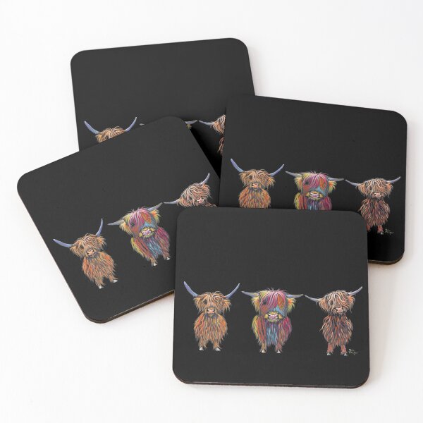 Artikelvorschau, HIGHLAND COWS PRINT, SCOTTiSH HAARIG 'ALLE DREI' VON SHIRLEY MACARTHUR entworfen und verkauft von Shirley MacArthur Art.
