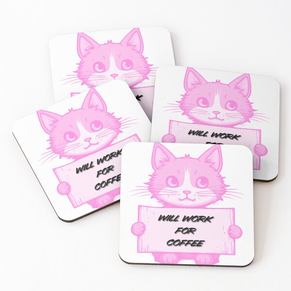 Item preview, "Will Work for Coffee" Cat (pink) designed and sold by Maupi.