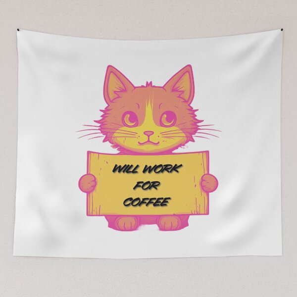 Item preview, "Will Work for Coffee" Cat (orange) designed and sold by Maupi.