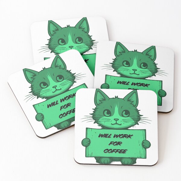 Item preview, "Will Work for Coffee" Cat (green) designed and sold by Maupi.