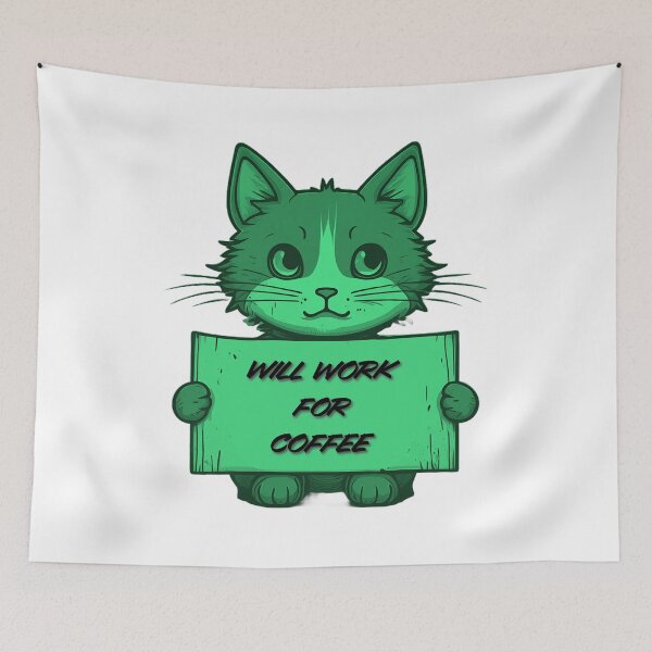 Item preview, "Will Work for Coffee" Cat (green) designed and sold by Maupi.