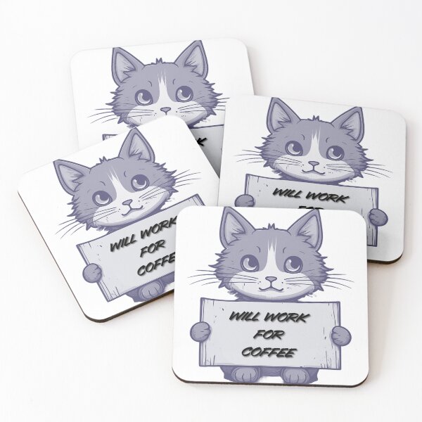 Item preview, "Will Work for Coffee" Cat (gray) designed and sold by Maupi.