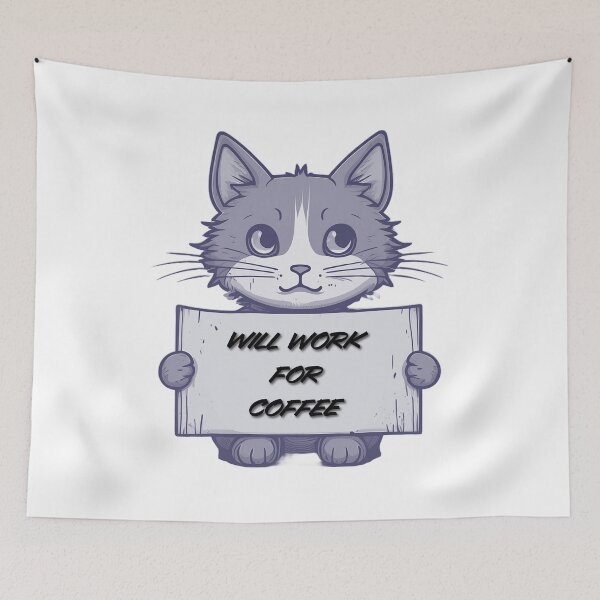 Item preview, "Will Work for Coffee" Cat (gray) designed and sold by Maupi.