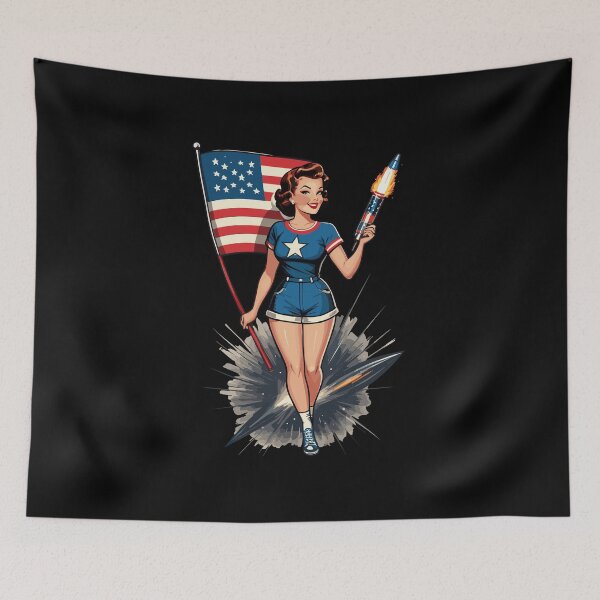 Item preview, Vintage PinUp Girl Retro Art 4th of July Design designed and sold by LuminOrb.