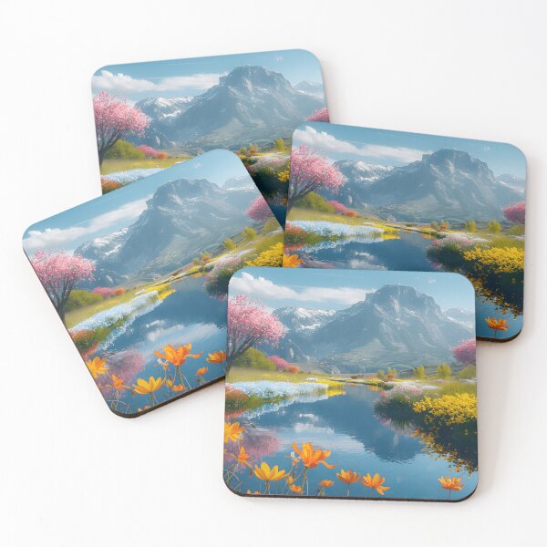 Item preview, Stunning mountain landscape with vibrant flowers and river designed and sold by Artessie.