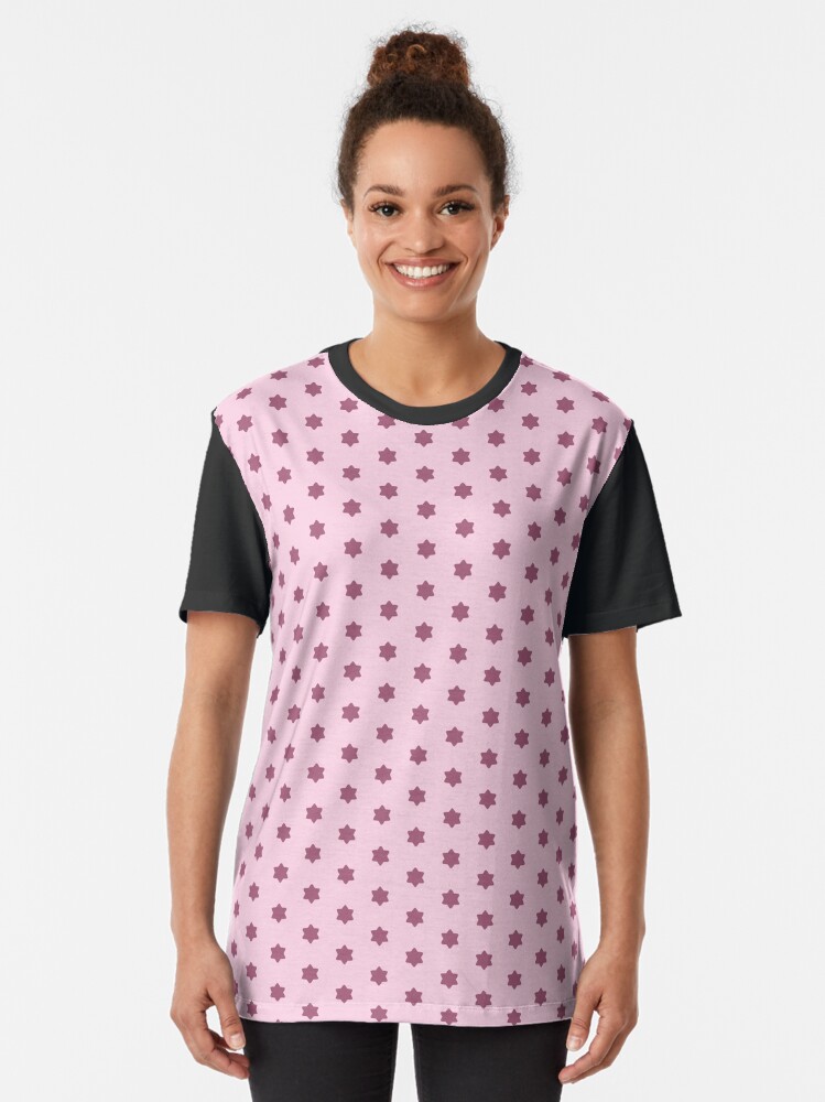 Thumbnail 2 of 5, Graphic T-Shirt, Geometric Dusky Rose Red Violet Six Pointed Stars On Cherry Blossom designed and sold by prandski.