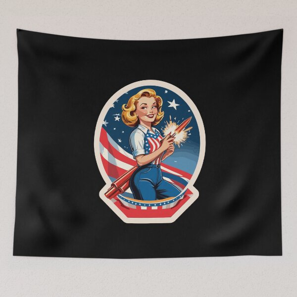 Item preview, Vintage PinUp Girl Retro Art American Flag 4th of designed and sold by LuminOrb.