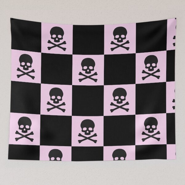Item preview, Black and Pink Pastel Goth Checkered Pattern with Skulls | Kawaii Harajuku Pastel Goth Fashion Aesthetic | Soft Goth Fashion Clothing and Accessories designed and sold by StudioWhimsey.