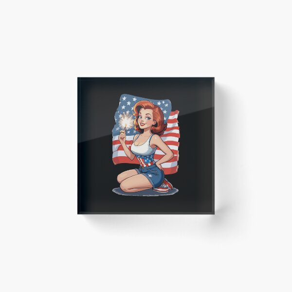 Item preview, Vintage PinUp Girl Retro Art 4th Of July Fireworks designed and sold by LuminOrb.