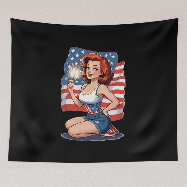 Item preview, Vintage PinUp Girl Retro Art 4th Of July Fireworks designed and sold by LuminOrb.