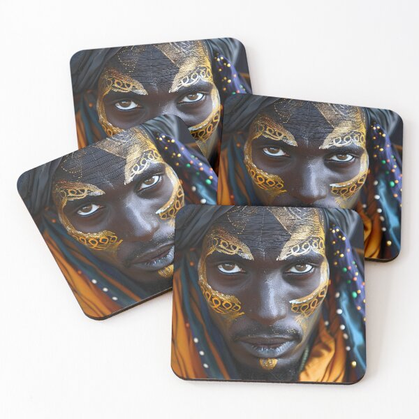Item preview, Colorful portrait with textiles and beaded adornments close-up view. designed and sold by Artessie.
