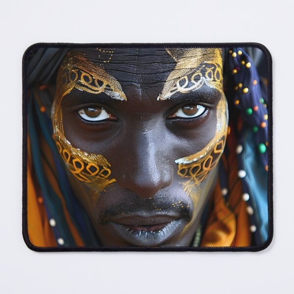 Item preview, Colorful portrait with textiles and beaded adornments close-up view. designed and sold by Artessie.