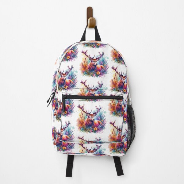 Item preview, Majestic Scottish Highland Stag in Flowers Colorful Watercolor designed and sold by MaedK.