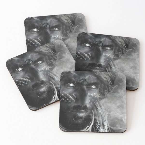 Item preview, Smoky abstract man portrait with fabric and intricate patterns designed and sold by Artessie.