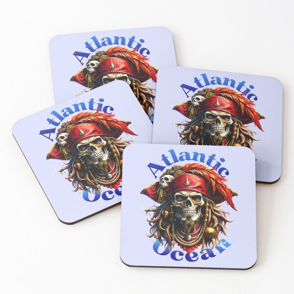 Item preview, Pirate Skull in Red Hat with Jewelry - Atlantic Ocean Art designed and sold by VikArtStudio.