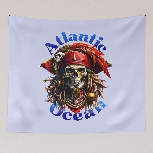 Item preview, Pirate Skull in Red Hat with Jewelry - Atlantic Ocean Art designed and sold by VikArtStudio.