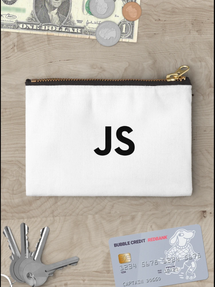 Thumbnail 3 of 4, Zipper Pouch, JavaScript EcmaScript ES JS White Logo T-Shirt designed and sold by Rainwater Merch.