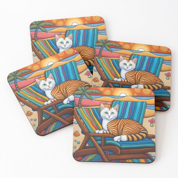 Item preview, Folk Art Kitten relaxing on a beach lounger designed and sold by Colin Bentham.