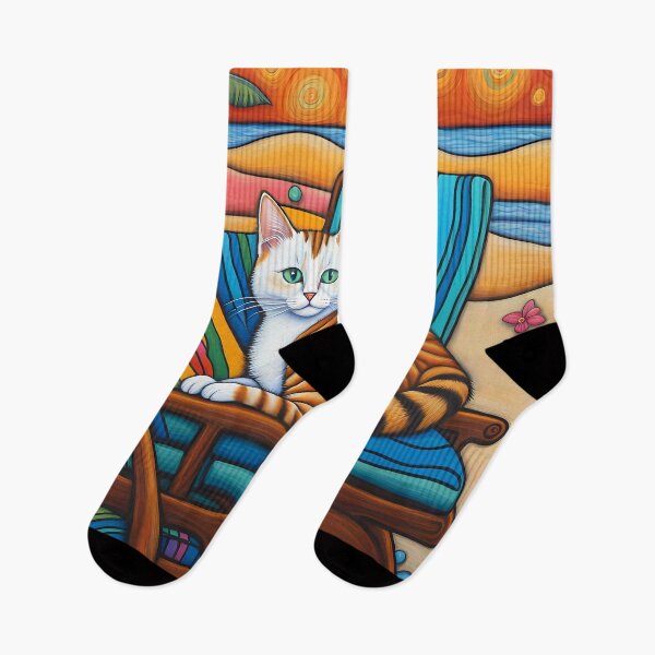 Item preview, Folk Art Kitten relaxing on a beach lounger designed and sold by Colin Bentham.