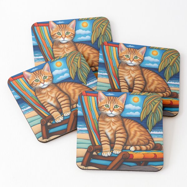 Item preview, Folk Art Kitten relaxing on a beach lounger designed and sold by Colin Bentham.