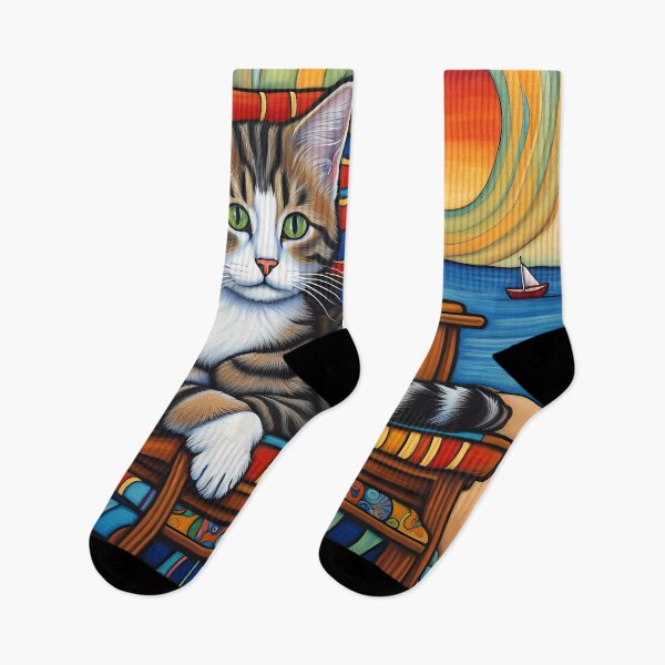Item preview, Folk Art Kitten relaxing on a beach lounger designed and sold by Colin Bentham.