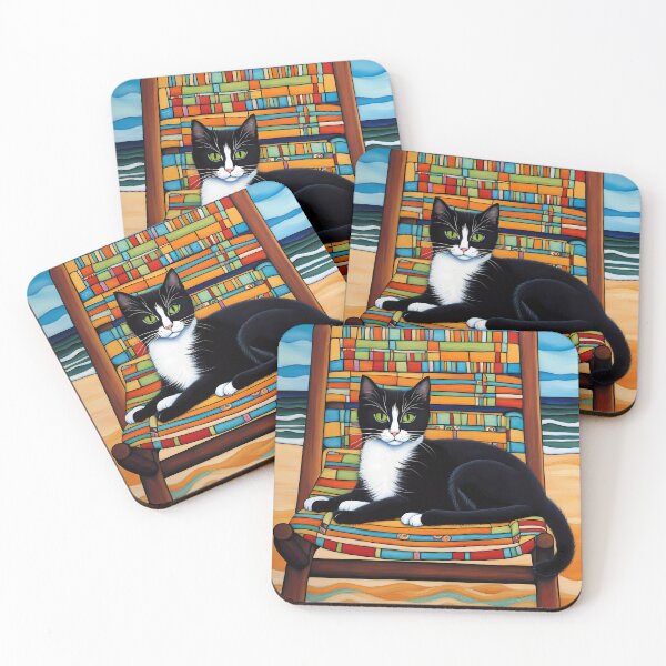 Item preview, Folk Art Kitten relaxing on a beach lounger designed and sold by Colin Bentham.