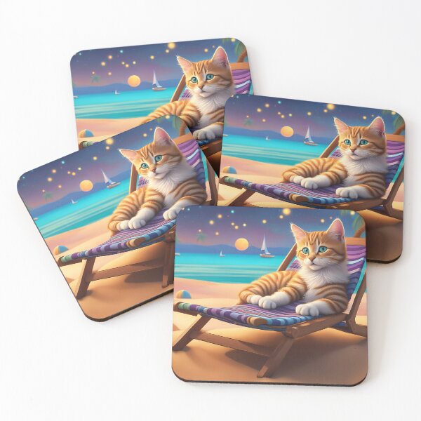 Item preview, Folk Art Kitten relaxing on a beach lounger designed and sold by Colin Bentham.