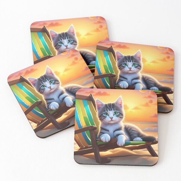 Item preview, Folk Art Kitten relaxing on a beach lounger designed and sold by Colin Bentham.