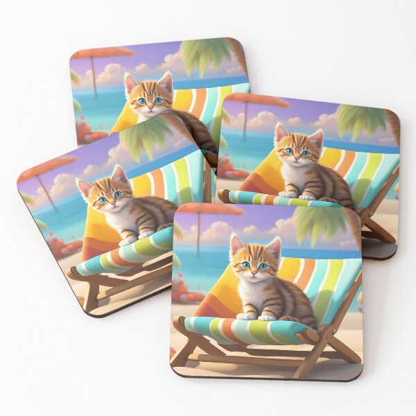 Item preview, Copy of Folk Art Kitten relaxing on a beach lounger designed and sold by Colin Bentham.