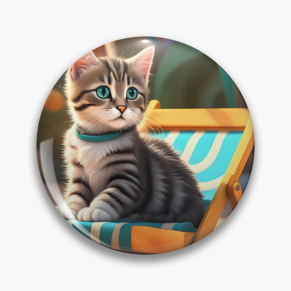 Item preview, Folk Art Kitten relaxing on a beach lounger designed and sold by Colin Bentham.