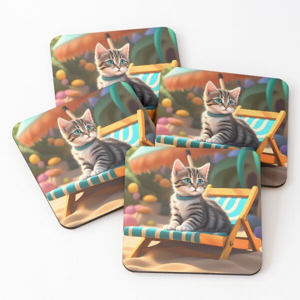 Item preview, Folk Art Kitten relaxing on a beach lounger designed and sold by Colin Bentham.