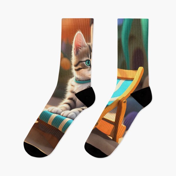 Item preview, Folk Art Kitten relaxing on a beach lounger designed and sold by Colin Bentham.