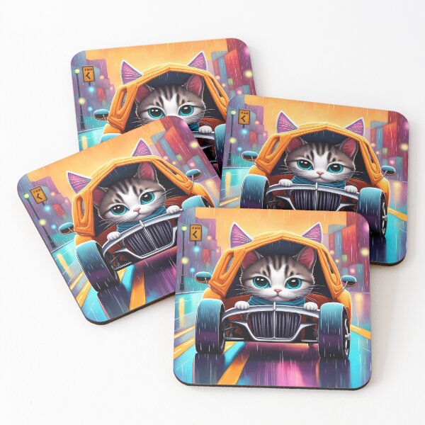 Item preview, Folk Art Kitten Driving in the rain wearing a hoodie designed and sold by Colin Bentham.