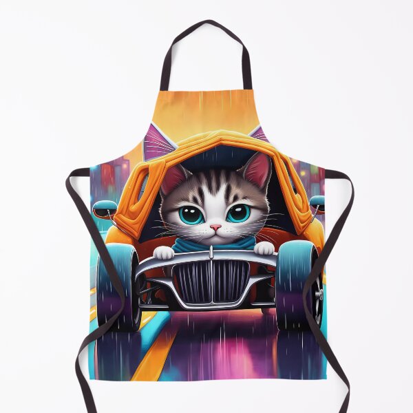 Item preview, Folk Art Kitten Driving in the rain wearing a hoodie designed and sold by Colin Bentham.