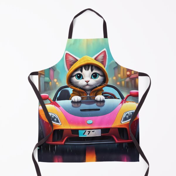 Item preview, Folk Art Kitten Driving in the rain wearing a hoodie designed and sold by Colin Bentham.