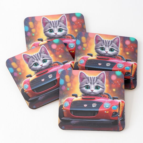 Item preview, Folk Art Kitten Driving in the rain wearing a hoodie designed and sold by Colin Bentham.