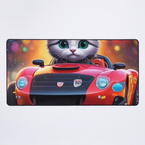 Item preview, Folk Art Kitten Driving in the rain wearing a hoodie designed and sold by Colin Bentham.