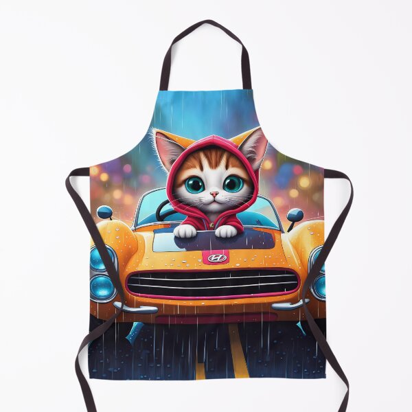 Item preview, Folk Art Kitten Driving in the rain wearing a hoodie designed and sold by Colin Bentham.