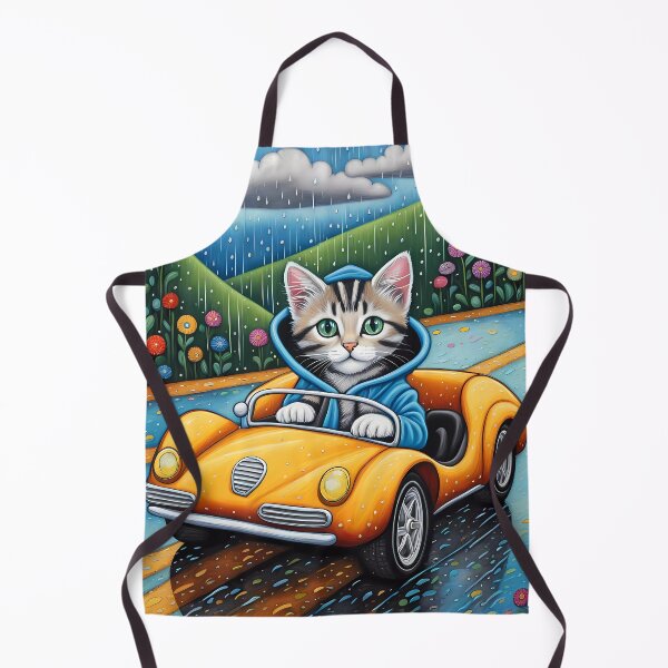 Item preview, Folk Art Kitten Driving in the rain wearing a hoodie designed and sold by Colin Bentham.