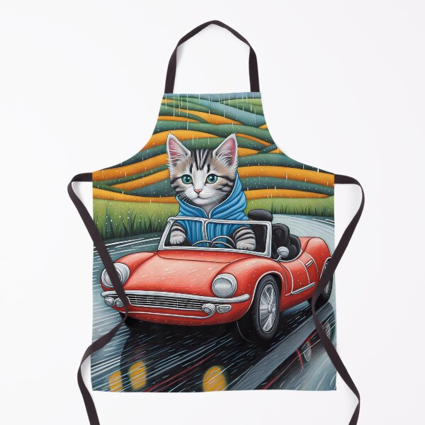 Item preview, Folk Art Kitten Driving in the rain wearing a hoodie designed and sold by Colin Bentham.