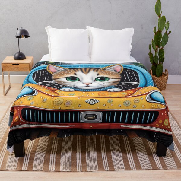 Item preview, Folk Art Kitten Driving in the rain wearing a hoodie designed and sold by Colin Bentham.