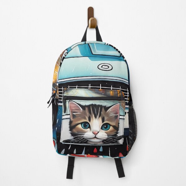 Item preview, Folk Art Kitten Driving in the rain wearing a hoodie designed and sold by Colin Bentham.