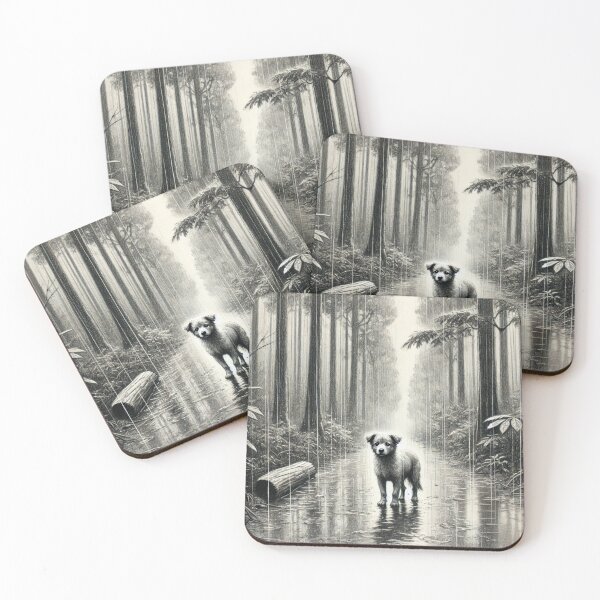 Item preview, a lonely stray dog in a rainy forest designed and sold by Dragon-Kingdom.