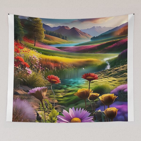 Item preview, Stream running through a flower meadow designed and sold by PixelParadies.